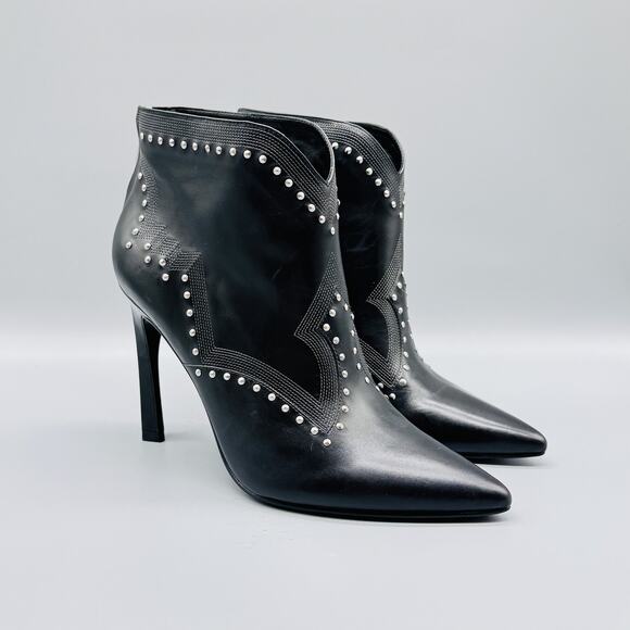 Sigerson Morrison Boots Womens 10 Black Leather Studded High Heel Pointed Toe - Picture 1 of 10